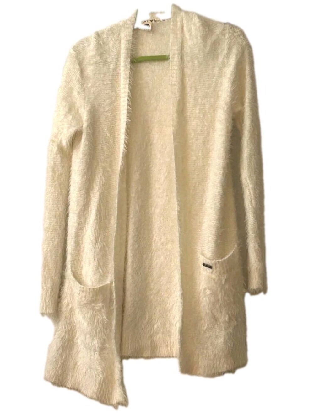 ROXY Women's Fuzzy Open Front Cardigan Sweater Size M/L Cream Eyelash Knit